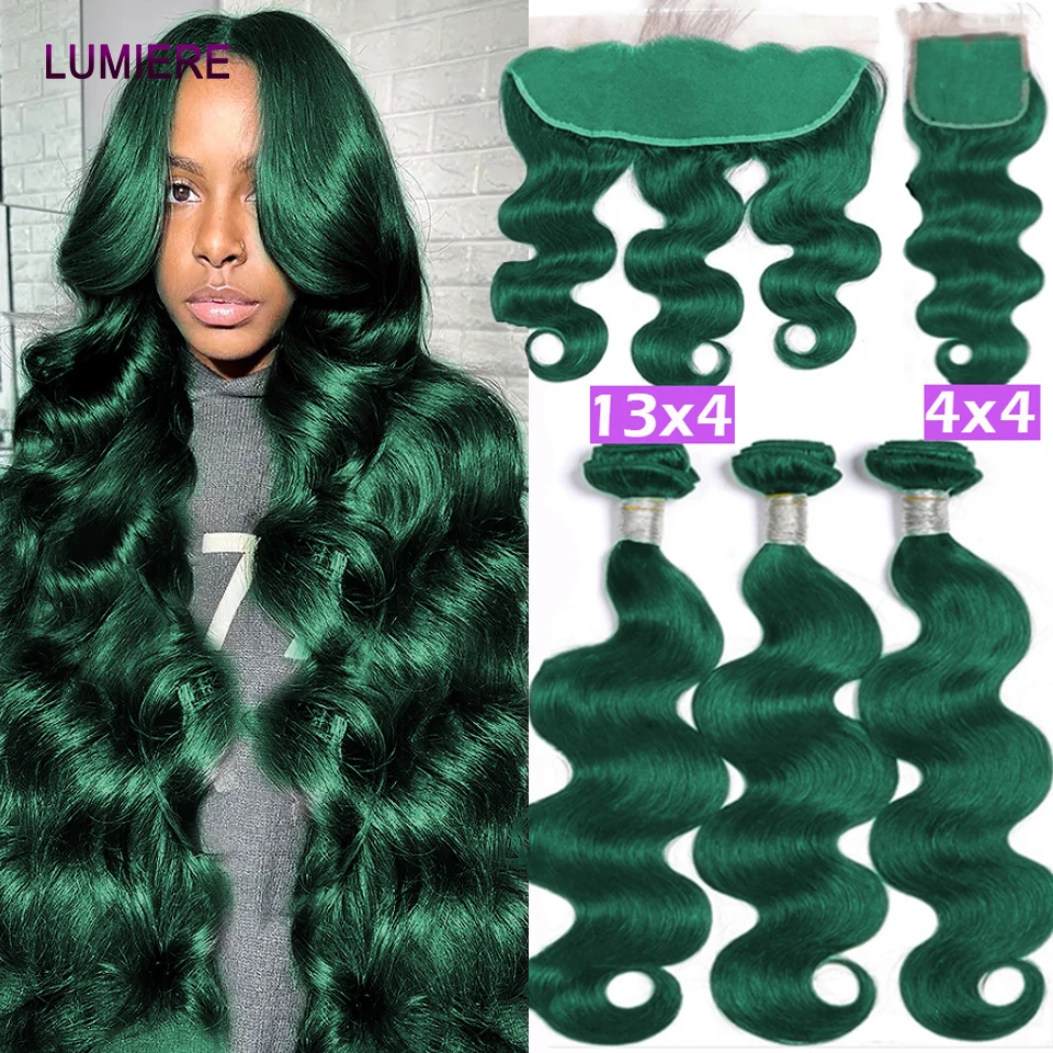 Darker Green Colored Body Wave Human Hair 3/4 Bundles Deal With