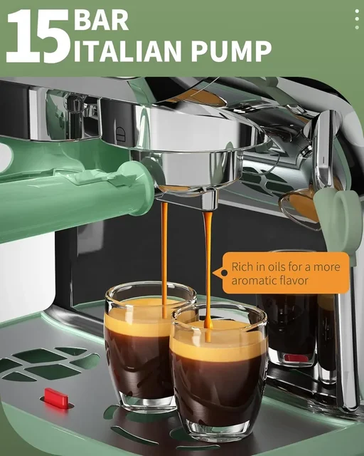 Machine with Grinder, 15 Bar Espresso Machine with Steam Wand for Latte and Cappuccino, 68Oz Water Tank, Pre-Infuse 2