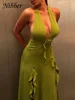 Nibber Appliques Tassel Dress Women Y2K Halter Backless Split Sexy Ruched Elegant Summer Back Ruched Beach Holiday Maxi Bodycon 1
