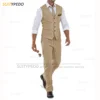 Linen Suit for Men Casual Slim Fit Ivory Suit Vest Pants Set 2 Pieces New Business Summer Prom Wedding Tuxedos for Men Groomsmen 1