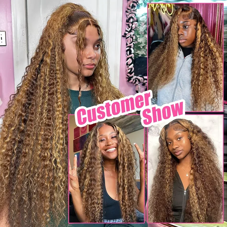34Inch 13x4 Highlight Deep Wave Wig Human Hair 13X4 Lace Frontal Wig 4/27 Deep Wave Human Hair Wigs 5x5 Glueless Wig 200 Density 5