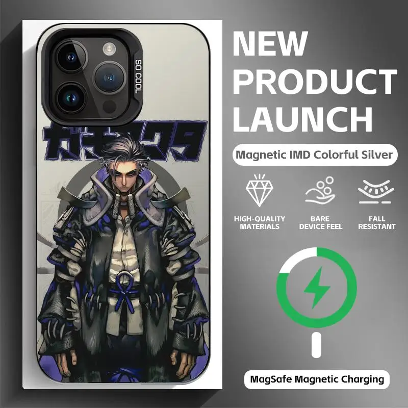 Black Magnetic Anime Phone Case with Colorful Silver Design