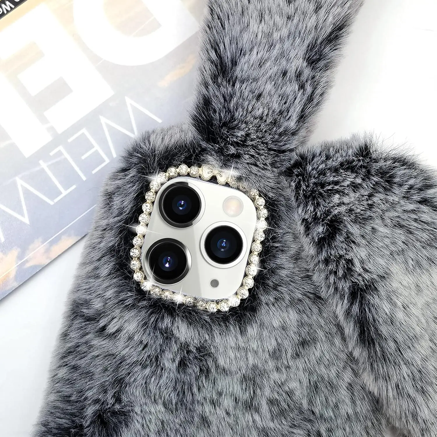 3D Rabbit Plush Case for iPhone 16 Pro Max Luxury Cute Warm Bunny Furry Soft 3D Long Ear Hair Plush Rabbit Case Cover for Grils