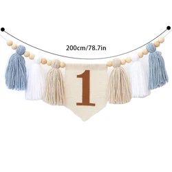 Handmade Boho Yarn Tassel High Chair Banner for 1st Birthday Celebration (Dark Khaki)