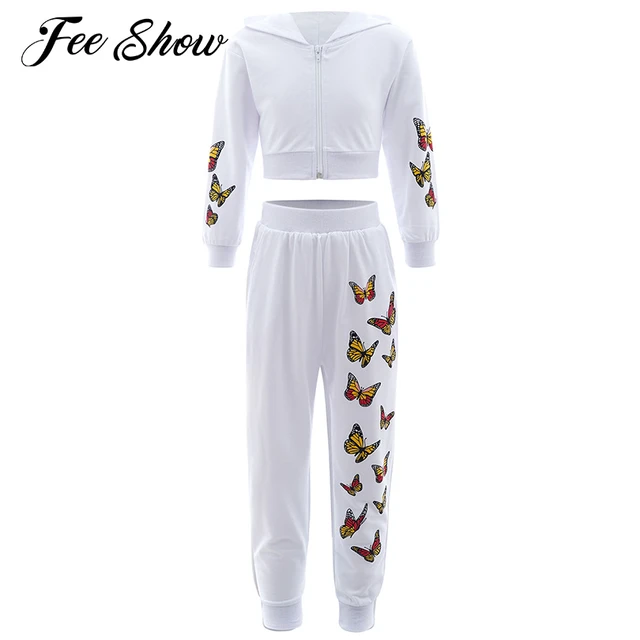 SHEIN Teen Girls Butterfly Sleeve Top & Joggers Set