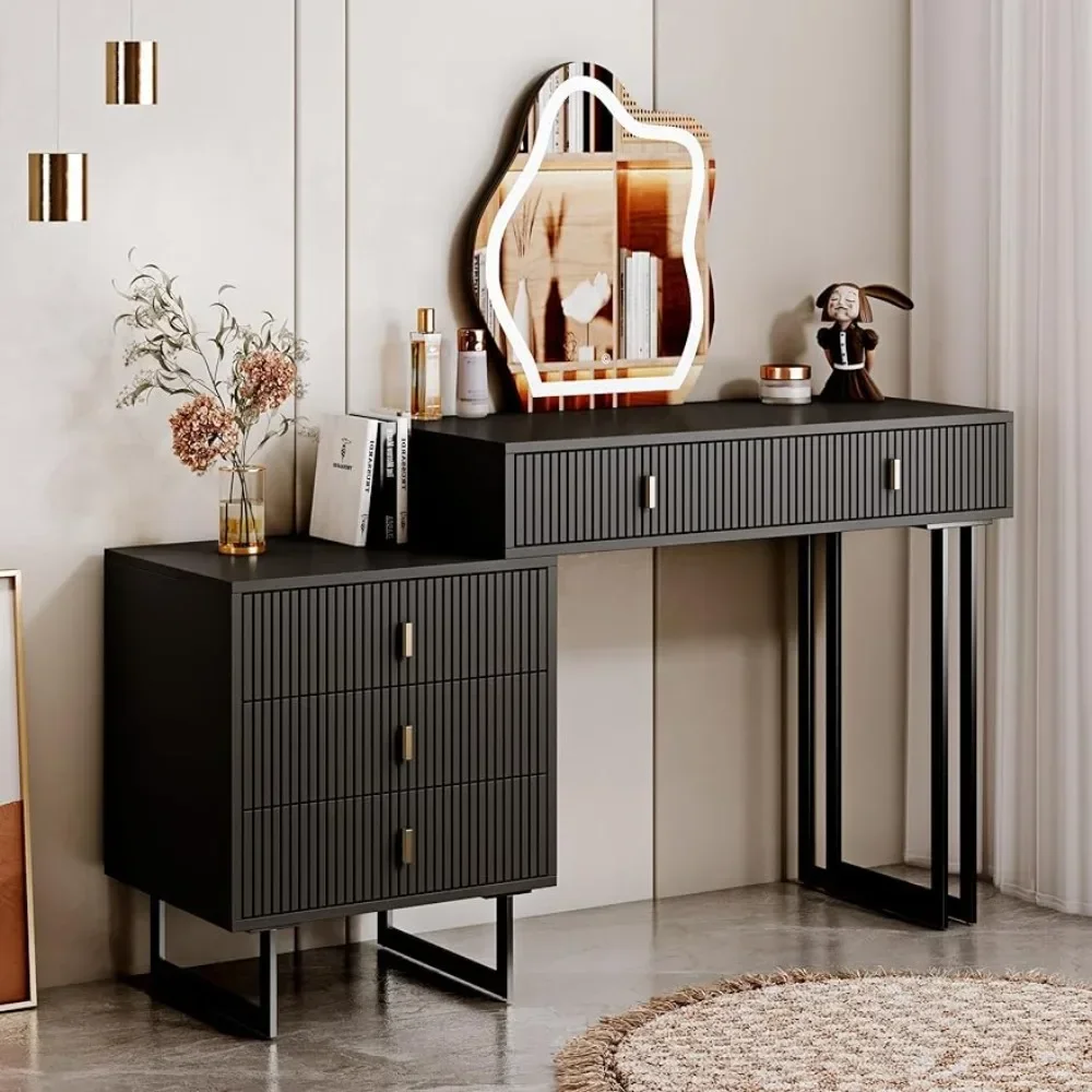 

With Lighted Mirror and 5 Spacious Drawers Drawer Bedroom Essential for Girls and Women Dressing Table Stool Toilet Makeup Desk