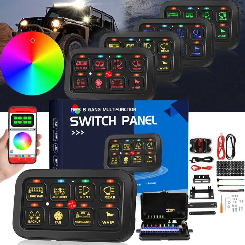 

Универсальная панель переключателя RGB, 8 клавиш, с управлением включением и выключением, автоматические выключатели, Электронная релейная система с управлением через приложение