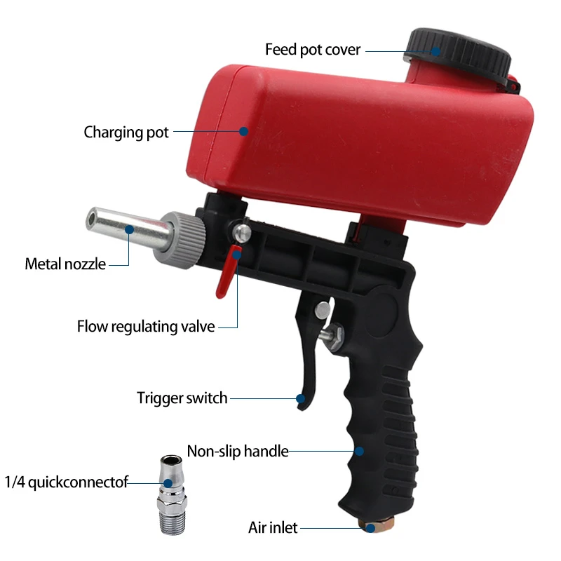 Adjustable Sandblasting Gun 90psi Portable Sand Blaster Sand Blasting Machine Gravity Small