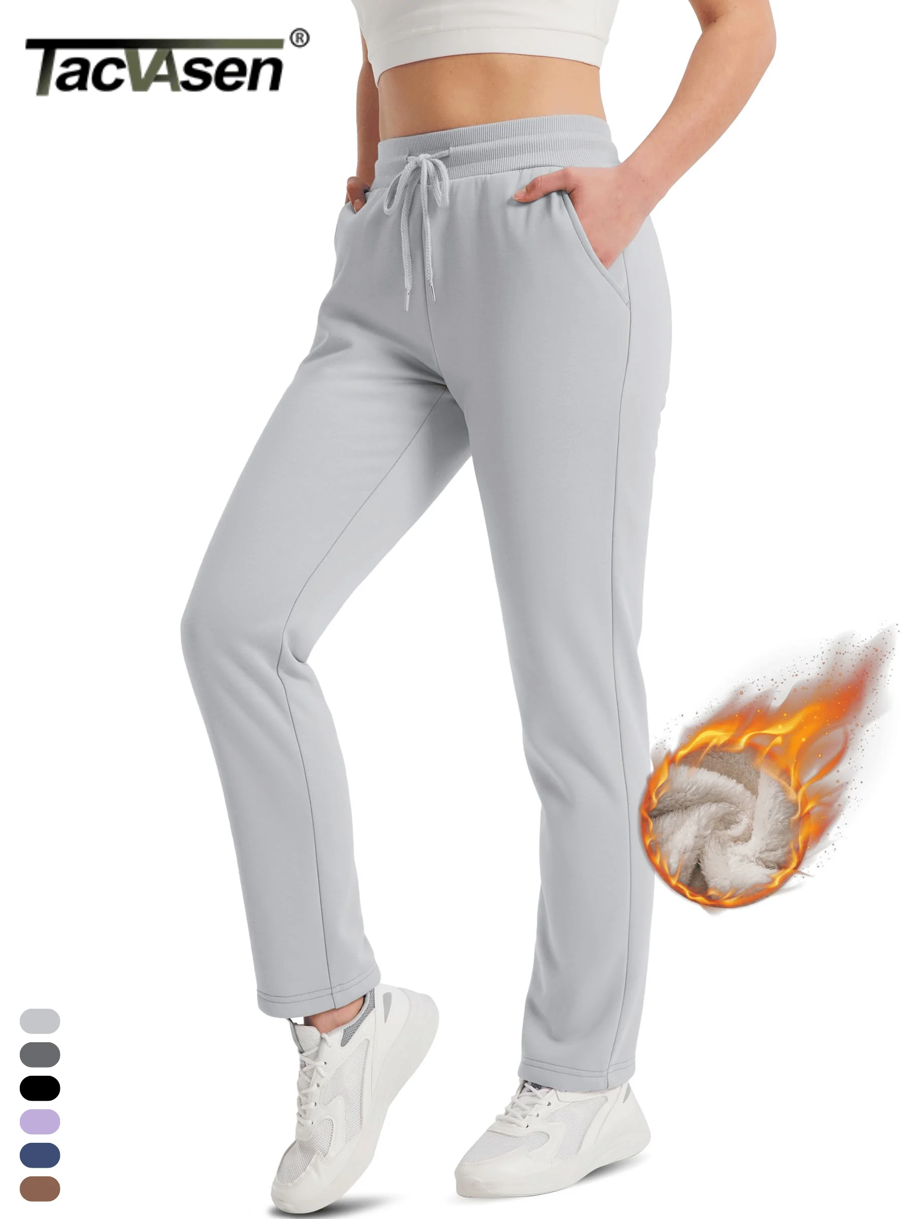 TACVASEN Winter Sherpa Lined Fleece Sweatpants Womens Thermal Waist Drawstring Outdoor Cotton Pants Waterproof Thick Trousers