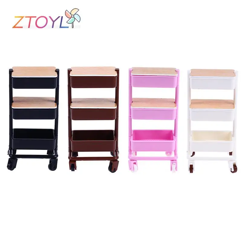 Miniature Three-Layer Trolley Dining Cart with Wheels - Dollhouse Display Shelf & Storage Decor