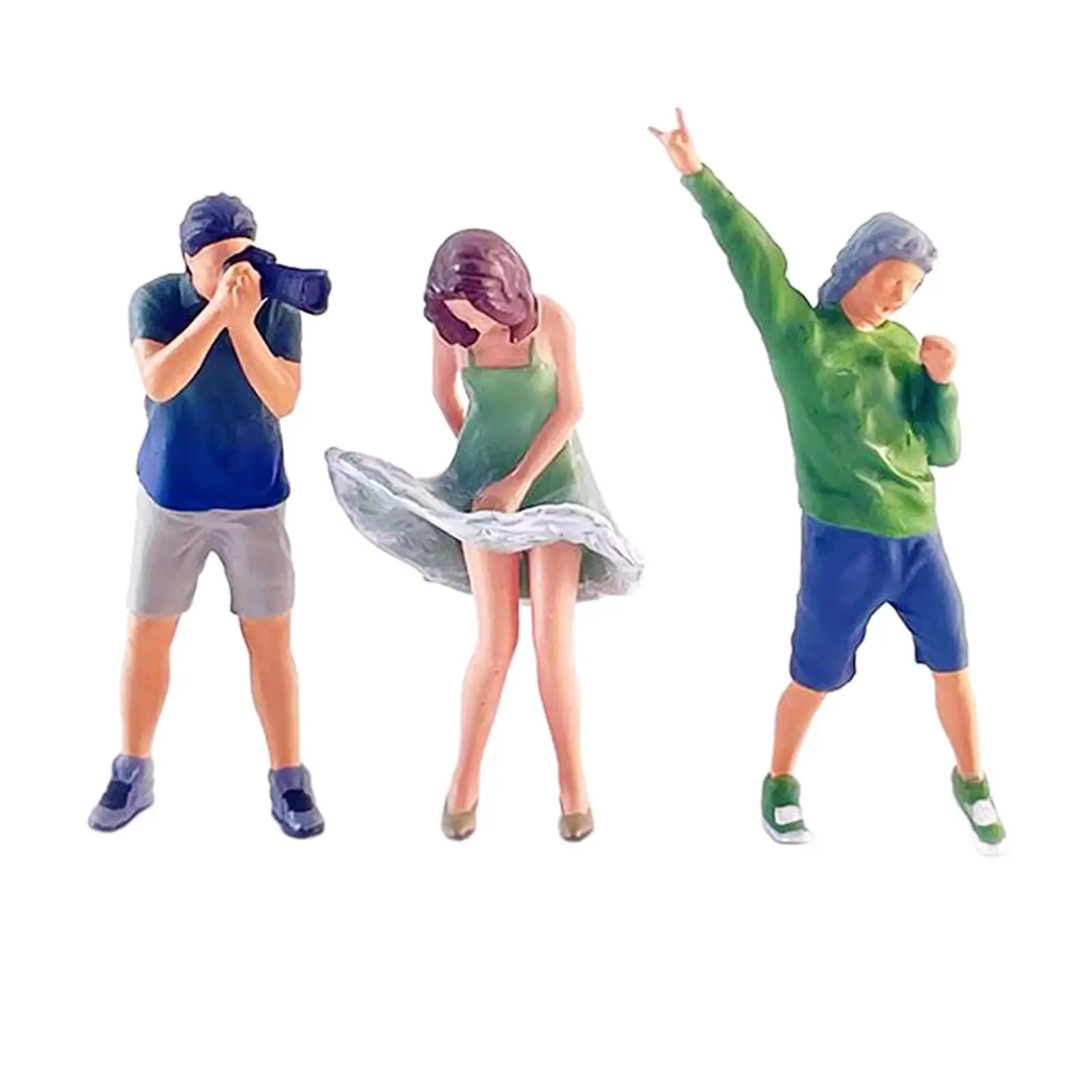 3 Pieces 1:64 Scale Women Men Figures Resin Photo Taking Man