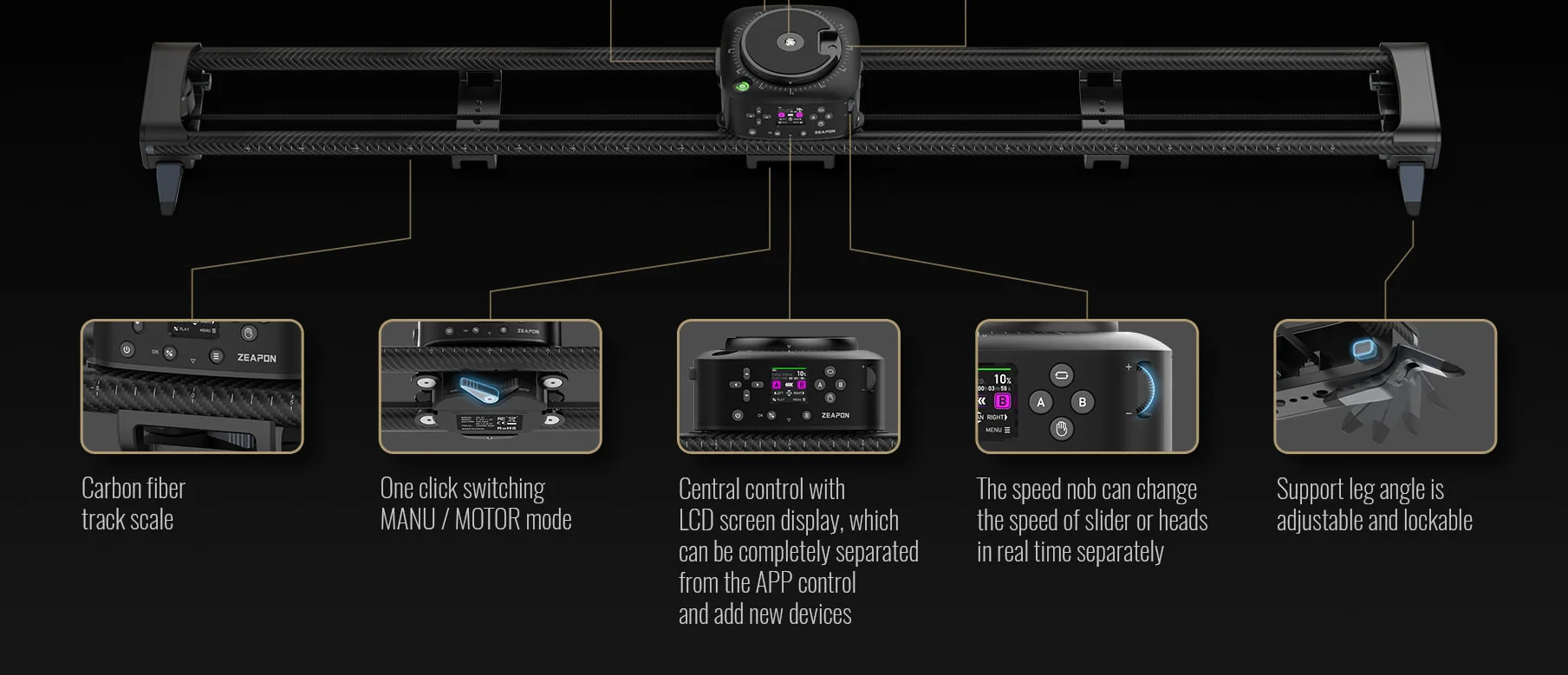 Zeapon AXIS 80Pro 100Pro 120Pro Multi-axis Motorized Slider Carbon Fiber Camera