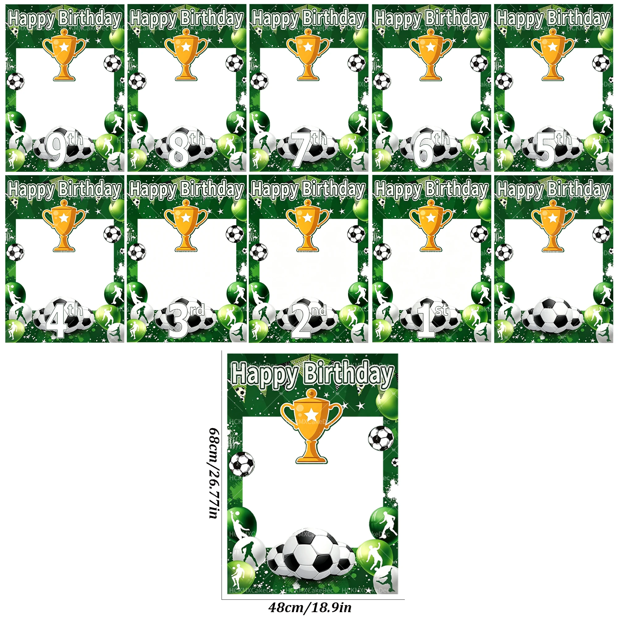 1pc 축구 트로피 생일 축하 장식 사진 프레임 1/3/4/6/7/10번째 파티 축구 사진 프레임 장식 소품