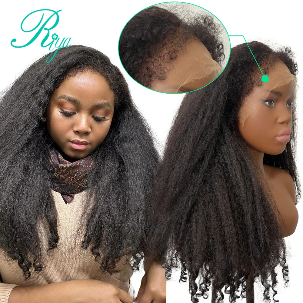 Yaki Straight 360 Full Lace Wig Human Hair Preplucked With 4CEdges Hairline 250% 13x6Curly Lace Front Human Hair Wigs For Women