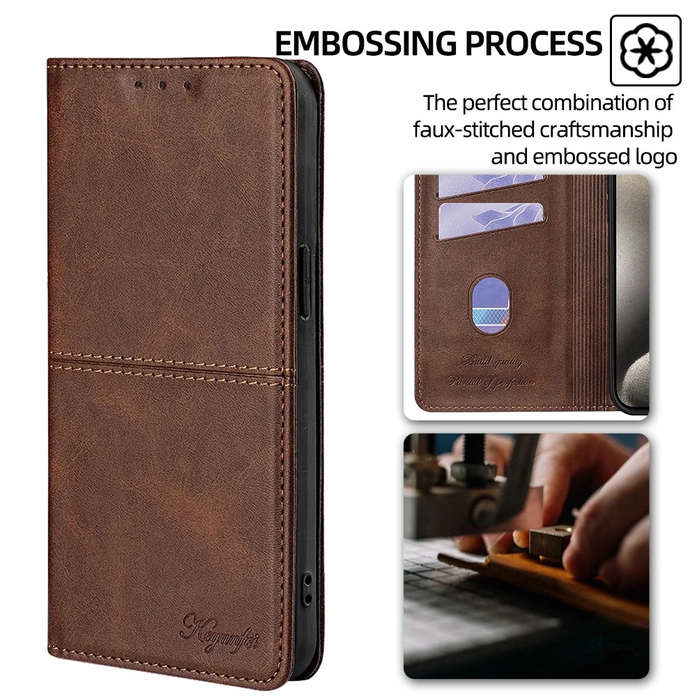 Embossed Leather Flip Cover with Magnetic Book Case and Card Holder - Shockproof Protection