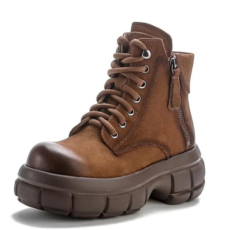 

6CM Ankle Ethnic ZIP Platform Moccasins Autumn Spring British Shoes Retro Roman Suede Women Boots Natural Genuine Leather Wedge