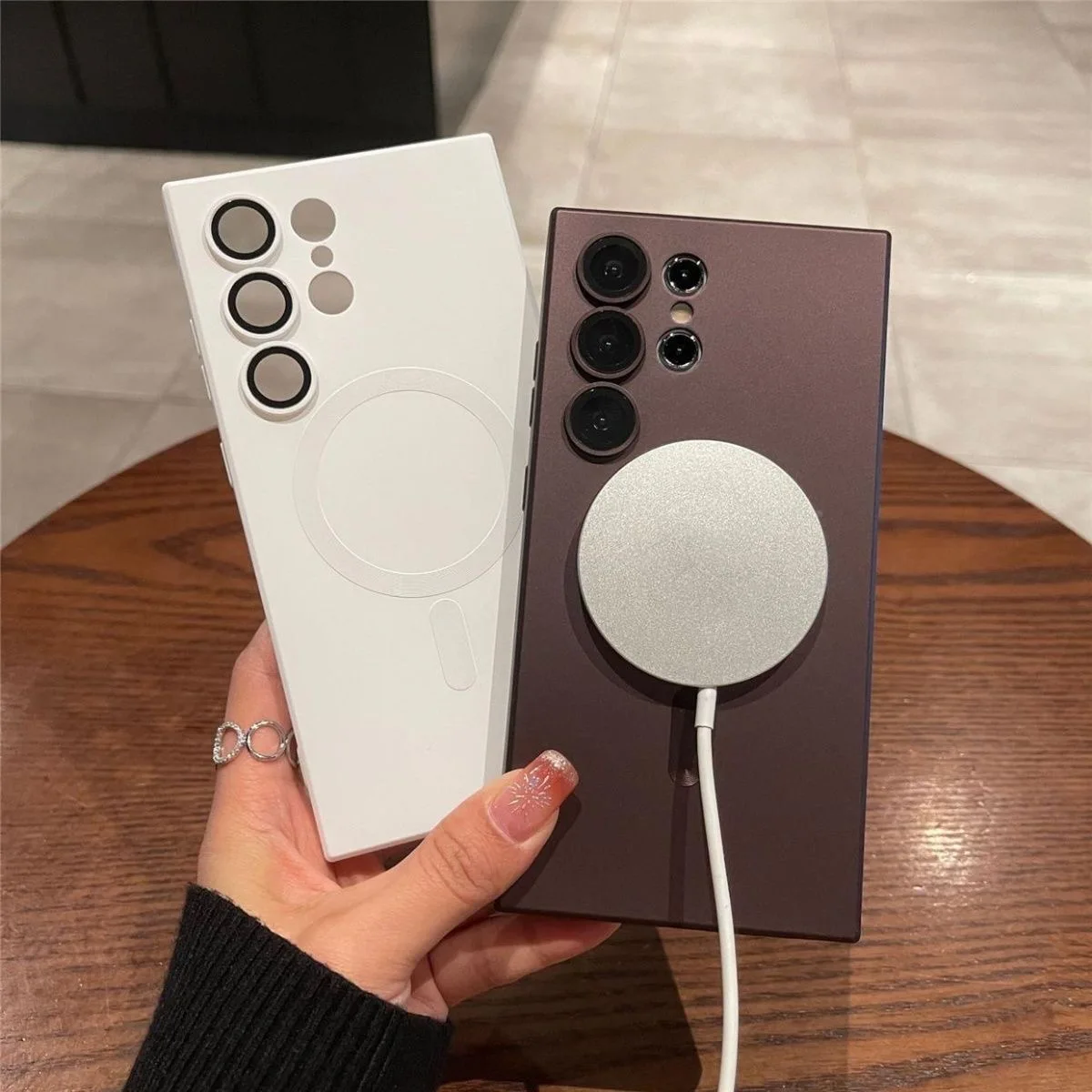 Premium Black Magnetic Wireless Charging Case with Soft Back Cover