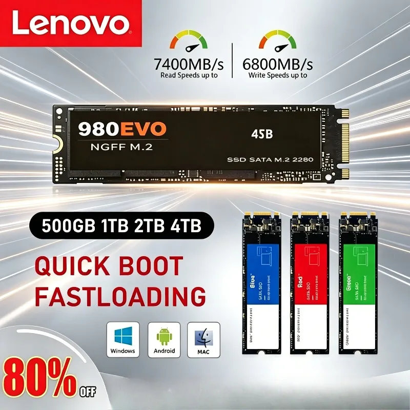 레노버 1TB, 2TB, 4TB, 980Pro/990Pro M2 SSD 솔리드 스테이트 드라이브 7400MB/s, PCIe 4.0 NVMe, 노트북 및 PC 데스크탑에 적합