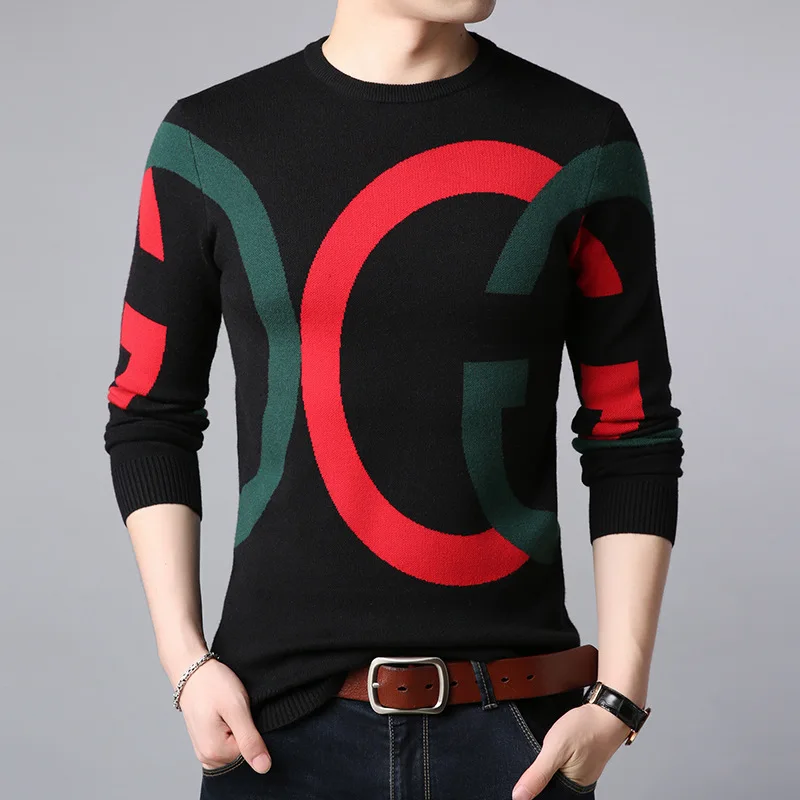 

Fashion Korean Style Sweater New Arrival Autumn Winter Slim Male Knitted Pullover Sweater Teenage Boy Men's Sweater With Letters