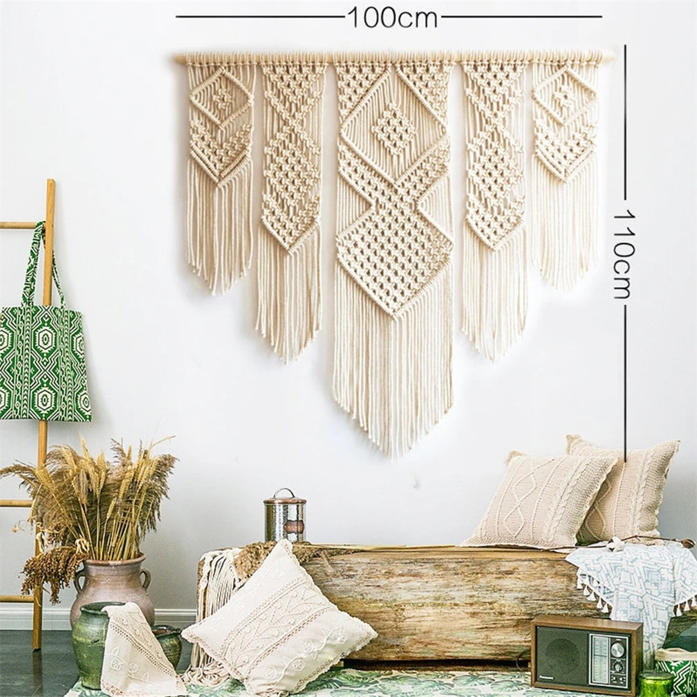

Nordic Style Ins Handmade Woven Tapestry Bohemian Pure Cotton Tapestry Background Wall Decorative Tassel Tapestry