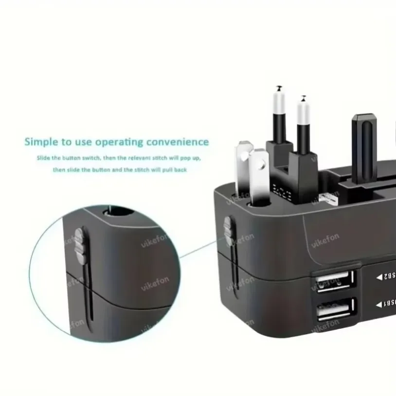 All-in-One Foldable Universal Travel Adapter EU UK US AU Power Charger Adapter Outlet Converter Socket with Dual USB 2.1a Port