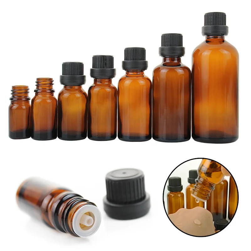 

20pcs 5ml/10ml/15ml/20ml/30ml/50ml/100ml Amber Glass Dropper Bottles Essential Oil Liquid Aromath Pipette Vials Containers Brown