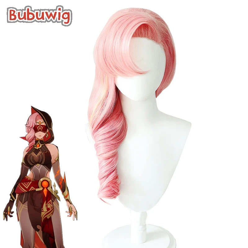 Bubuwig Synthetic Hair Eremite Scorching Loremaster Cosplay Wigs Genshin Impact 55cm Long Wavy Mixed Pink Wig Heat Resistant bubuwig synthetic hair genshin impact klee cosplay wigs women 35cm medium long straight light blonde ponytail wig heat resistant