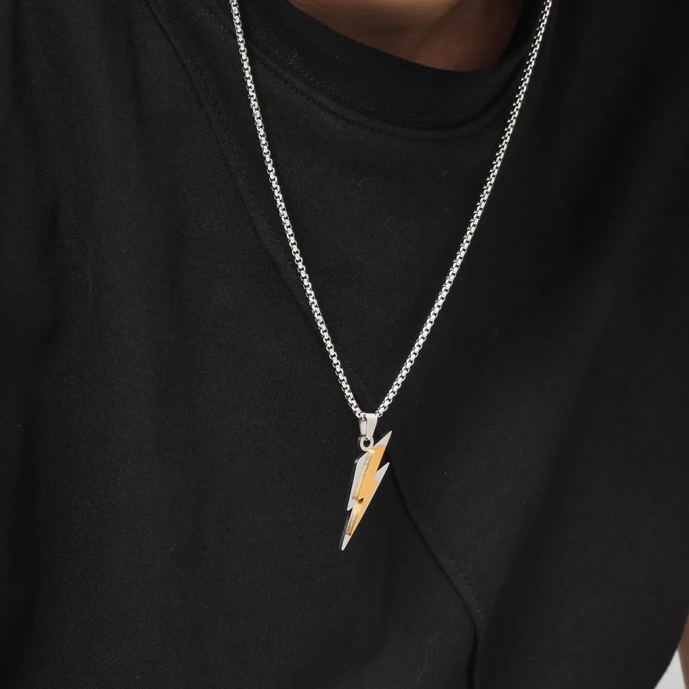 Trendy Lightning Stainless Steel Necklaces for Men,Two Color Lightning Pendant Necklace,Party Hip Hop Jewelry Gifts