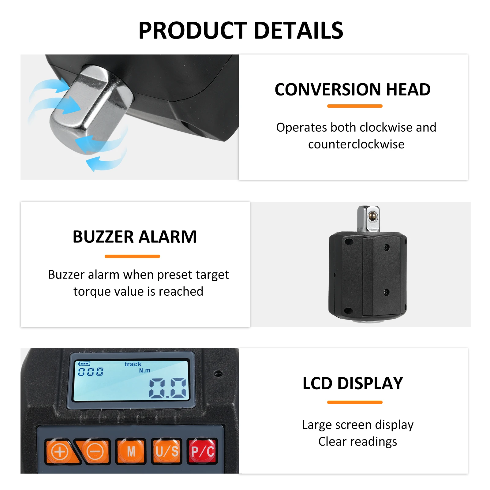10 340Nm Digital Torque Meter Wrench Torque Tester 1/2'' Drive Includes Adapters 3/8'' 1/4'' 4 Units Home Repairs torque wrench