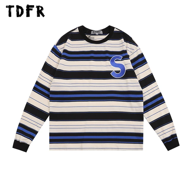 Rtical Stripes Long Sleeve T-shirt Mens Letter Embroidery Crew Neck Spring  Autumn Long Sleeve Cotton Tee Men - AliExpress