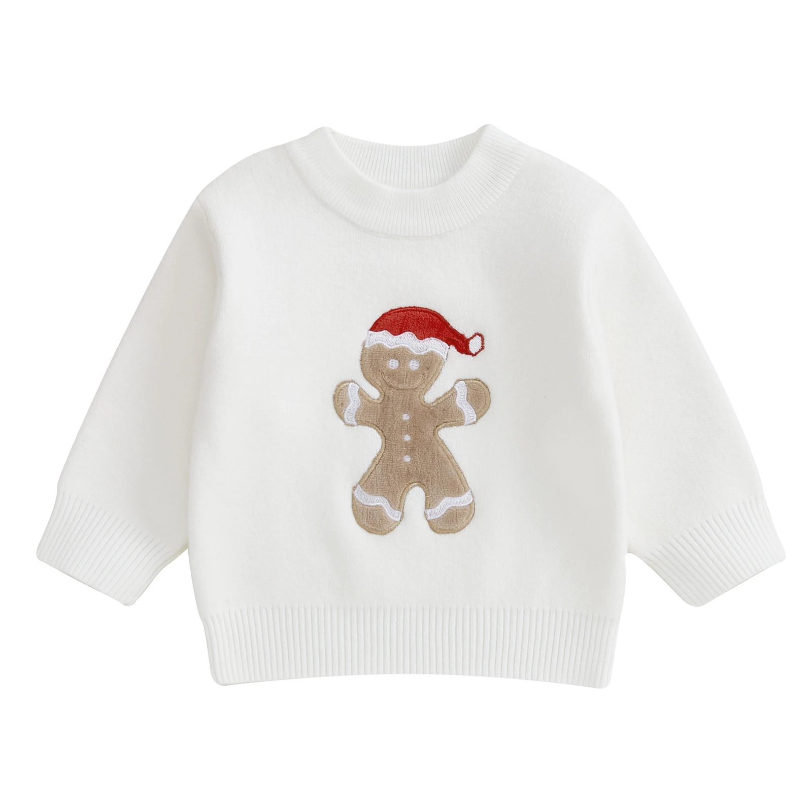 여아 남아 크리스마스 니트 스웨터 긴 소매 O넥 진저브레드맨 자수 풀오버 니트웨어