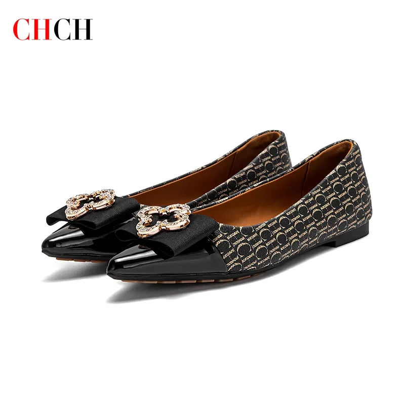 Flat Shoes 2025 CHCH Women's New Pointed Shoes Bow Flat Shoes Woman Commuter