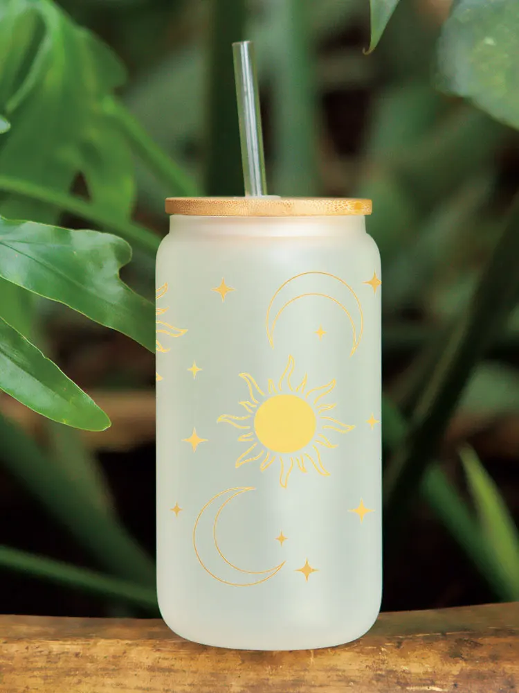 UV DTF Transfer Sticker Sun Moon For The 16oz Libbey Glasses Wraps Bottles Cup Can DIY Waterproof Decals D17233