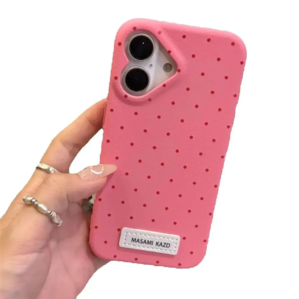 Cute Heart Shape Camera Dots Leather Phone Case For iPhone 16 15