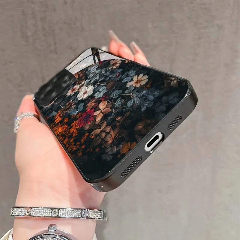 Vintage Floral Glass Phone Case - Retro Design