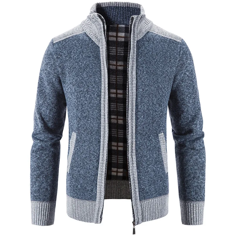 European and American Men's Plush and Thick Autumn and Winter Knitwear Patchwork Sweater Jacket Men's jacket Cardigan