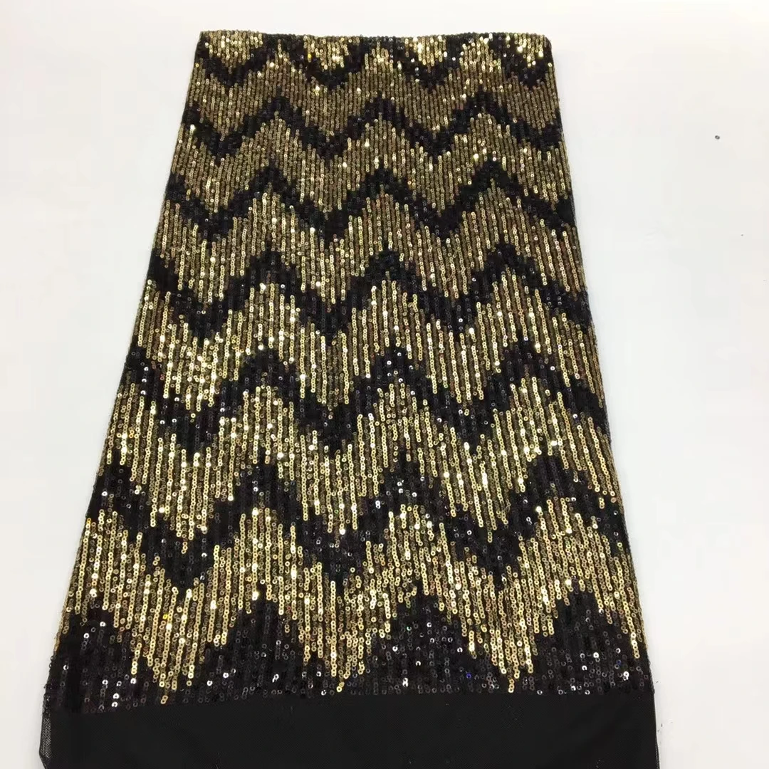 

Wave Design French Sequins Lace Tulle Sequins Fabric Quality Mesh Cloth For Garment Sewing Dress