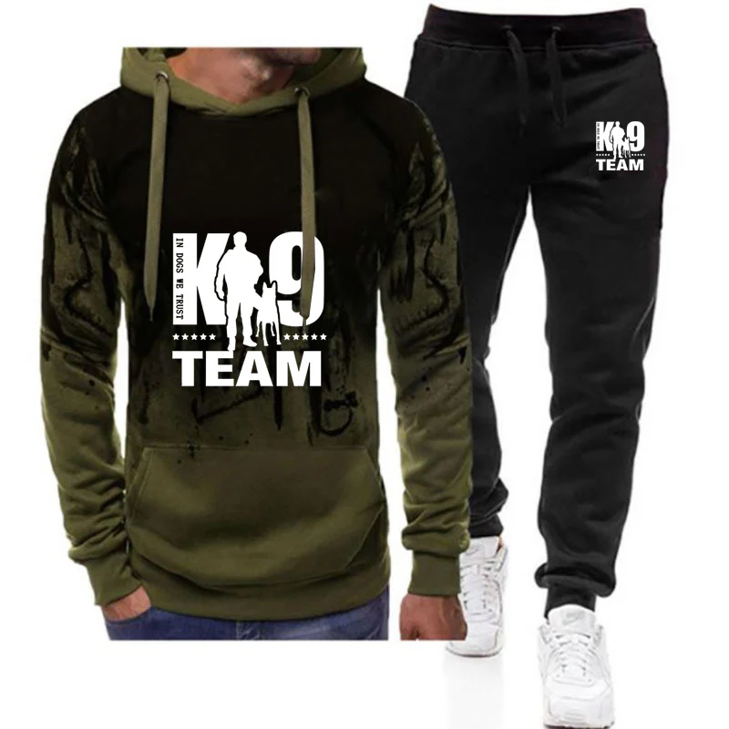 TRAINER K9 Team K9 Unit Malinois Men Spring Autumn New Gradient Color Set Casual Pullover Hoodie +Pant Comfortable 2 Pieces Suit
