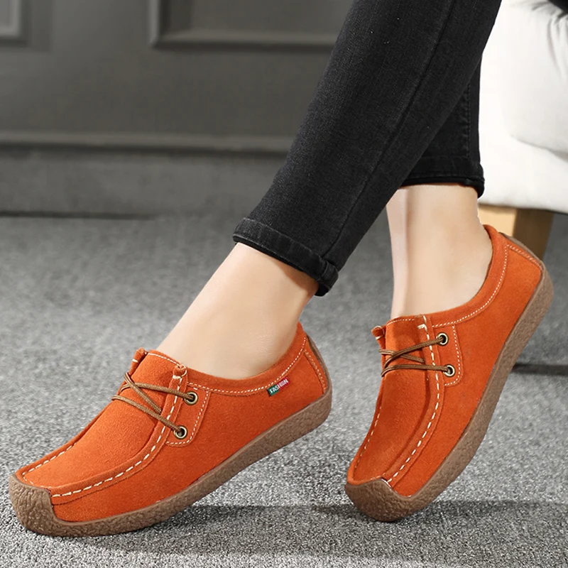 Women Genuine Leather Shoes Flats Comfortable Sneakers Slip On Female Casual Walking Footwear Loafers Shoes zapatos de mujer
