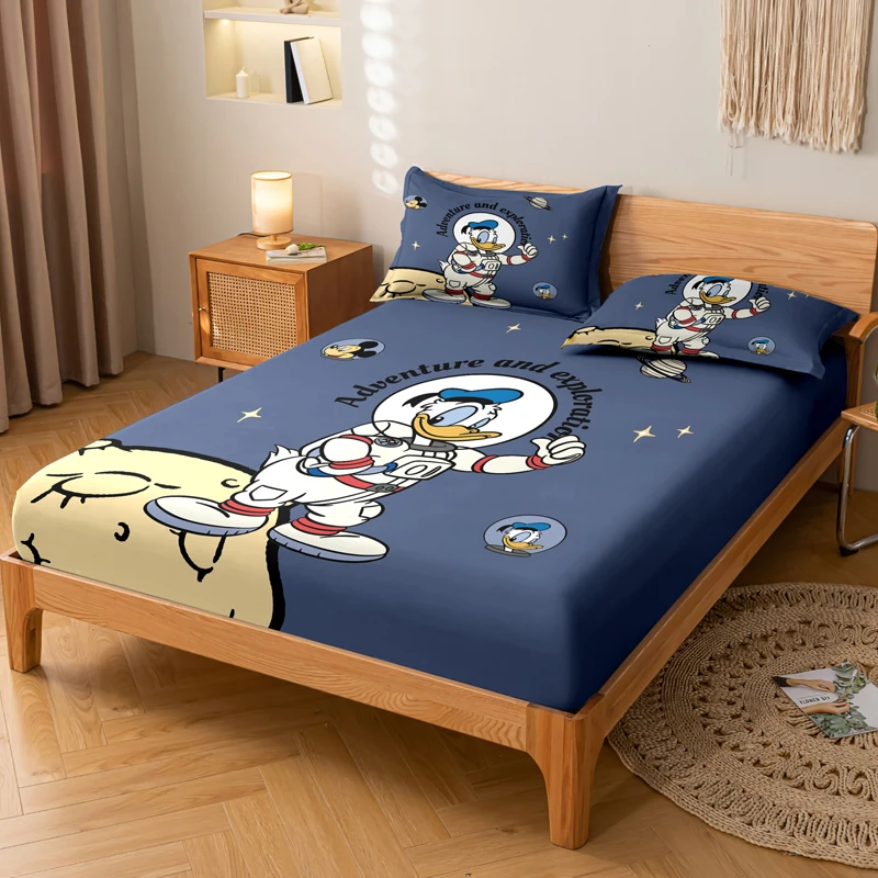1 cartoon cute Donald Duck digital printed frosted Fitted Sheet,bedroom printed bed cover,bedding(No pillowcase) 3