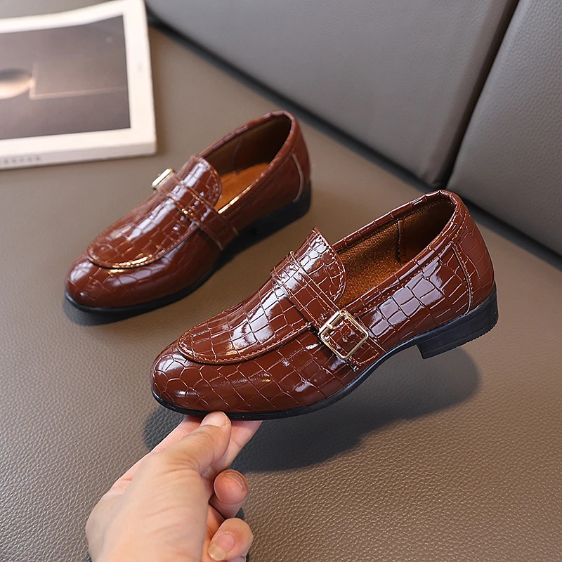 Black Leather Kids Loafers Shoes for School Uniform