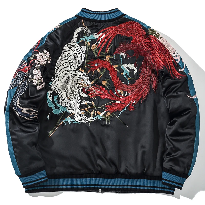 2022 Chinese Style Japanese Yokosuka Ukiyo-E Cotton-Padded Jacket Embroidery Dragon And Tiger Ma1 Flying Suit Winter Thickening