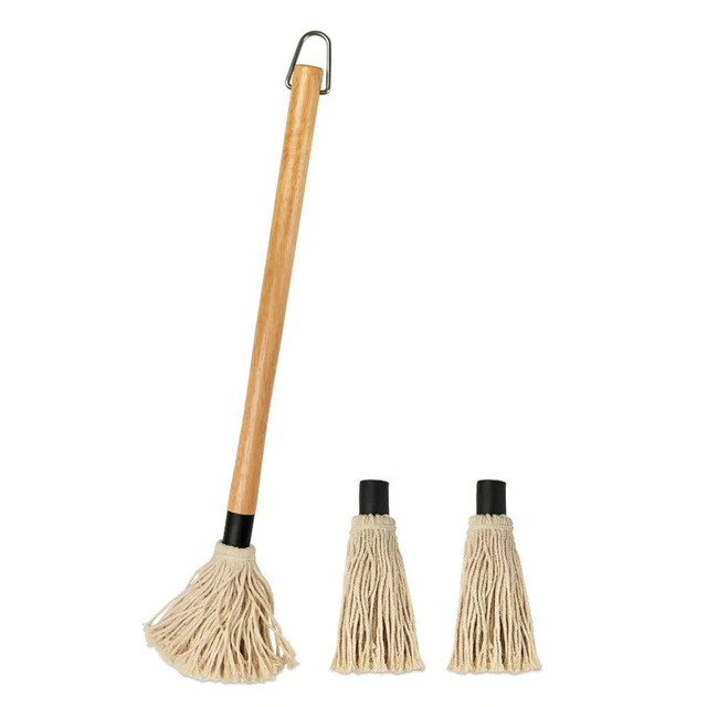 Grill Basting Ecset Bbq Mop Cserélhető Kefével Fej Pamut Szósz Olaj Mopfalat Fogantyú Étel Grillkefe Konyhai Edények