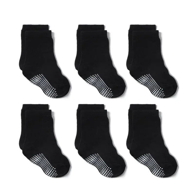 6 Pairs/lot Cotton Sock with Rubber Grips Children's Anti-slip Boat Socks for Boys Girl 1-7 Years