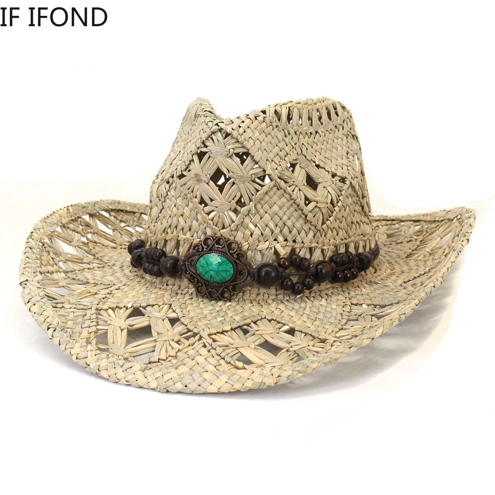 

Natural Straw Western Cowboy Hat For Men HandWork Weave Cowgirl Sun Hat Panama Beach Jazz Caps sombreros vaqueros para mujer