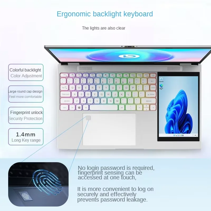 Laptop Dual Screen Intel Celeron N100 15.6''+7'' 32GB DDR4 2TB SSD Fingerprint Unlock HD Camera Backlit Keypad 3.4 GHz Notebook 4