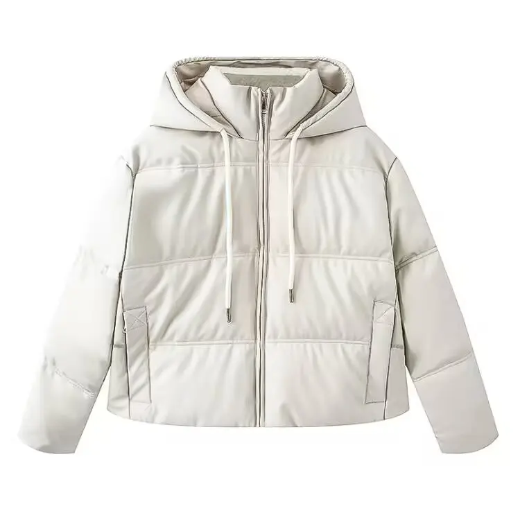 JNLEAOG Spring New Women's Faion Design Simulation Leather down Cotton Jaet Straight Cut Long Sve Zipper Closure Coat