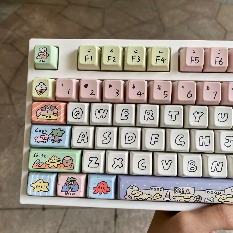 Desenhos Animados Puppy Snowman Keycaps Teclado Mecânico Faça Você Mesmo Color Keycaps Cute Sorrindo Face Pbt Mda Altura 140 Chaves