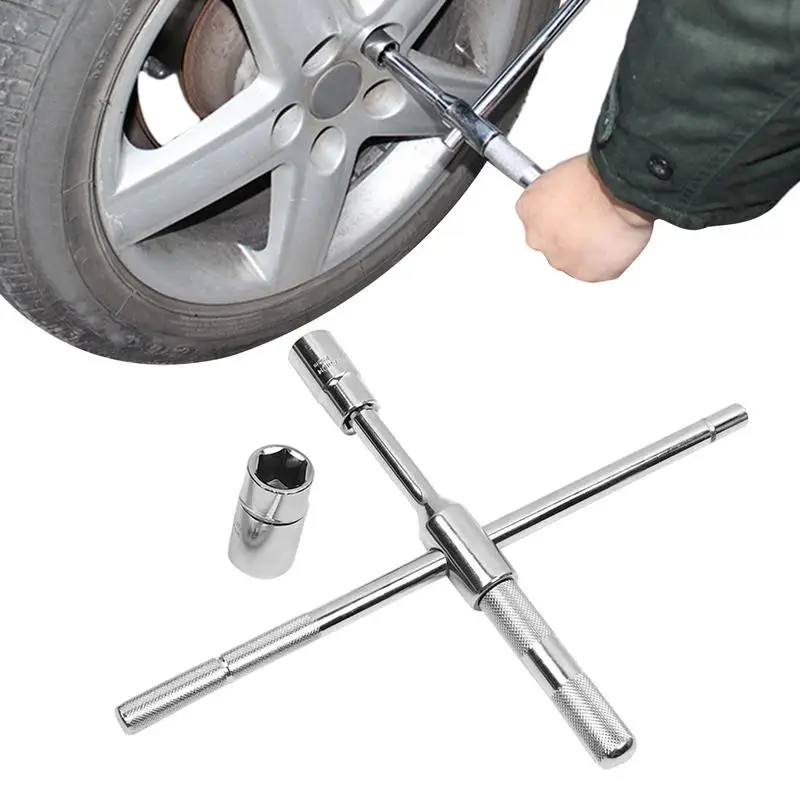 

Tire Lug Wrench Labor-Saving Heavy Duty Cross Socket Wrench 4 Way Hand Repair Studding Tool for Disassembling Tires Maintenance