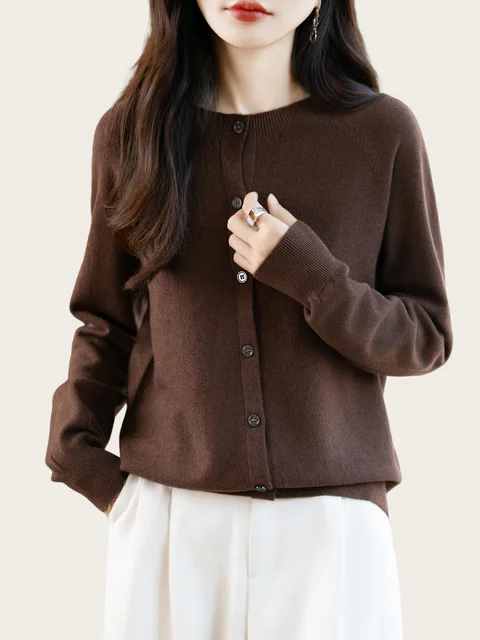 Classique laine mérinos femme pull basique femme automne hiver tricoté Cardigan élégant dames cachemire à manches longues vêtements hauts 1